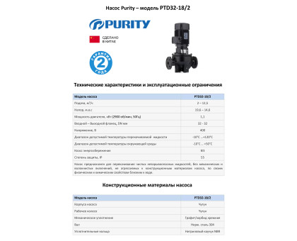 Циркуляционный насос In-Line PURITY PTD 32-18/2