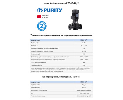 Циркуляционный насос In-Line PURITY PTD 40-16/2