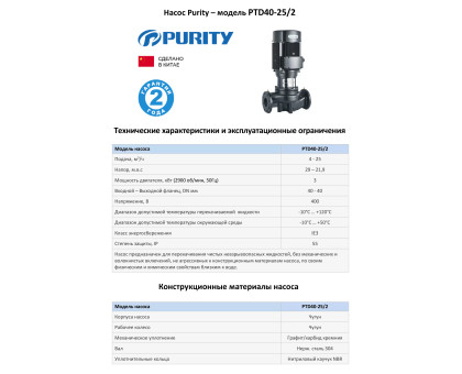 Циркуляционный насос In-Line PURITY PTD 40-25/2