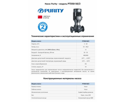 Циркуляционный насос In-Line PURITY PTD 50-50/2