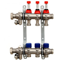 Коллекторная группа ELSEN, 1", 5 контуров, размер отвода-3/4", с вентилями и расходомерами, нержавеющая ст