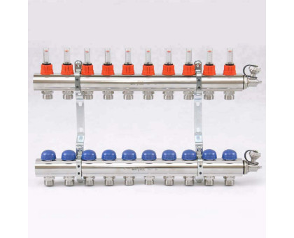 Колл.группа 1" х 10 вых 3/4" с расходомерами и термостатическими вентилями