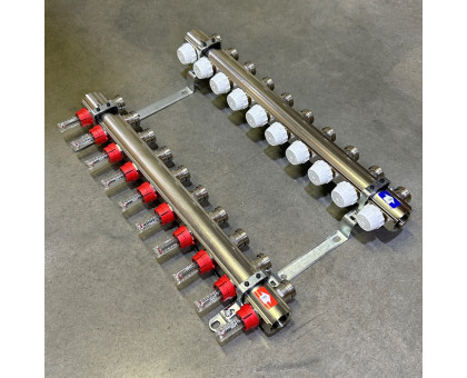Коллекторная группа с расходомерами и термостатическими вентилями UNI-FITT серия I 1"x3/4"ЕК 10 выходов