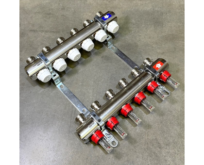 Коллекторная группа с расходомерами и термостатическими вентилями UNI-FITT серия I 1"x3/4"ЕК 6 выходов