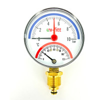 Термоманометр радиальный 10 бар, 120 C, диаметр 80 мм, 1/2"Н