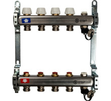 Коллектор из нержавеющей стали Stout без расходомеров, с клапаном вып. воздуха и сливом 4 вых.