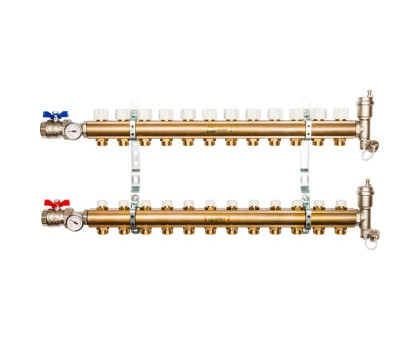 Распределительный коллектор Stout из латуни без расходомеров 12 вых. (SMB-0468-000012)